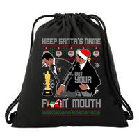 Will Chris Slap Award Show Keep Santa's Name Out Your Mouth Ugly Christmas Drawstring Bag