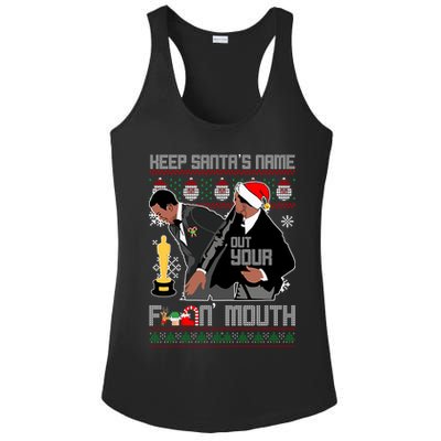 Will Chris Slap Award Show Keep Santa's Name Out Your Mouth Ugly Christmas Ladies PosiCharge Competitor Racerback Tank