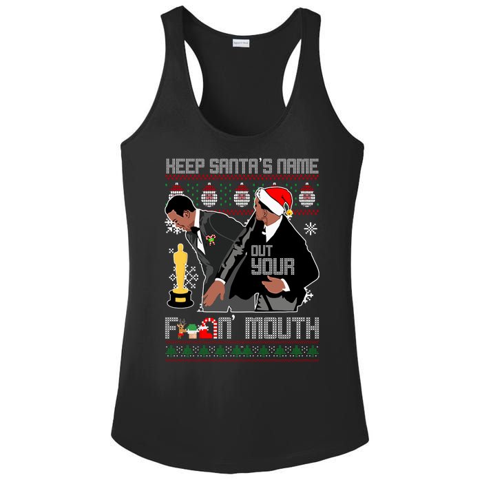 Will Chris Slap Award Show Keep Santa's Name Out Your Mouth Ugly Christmas Ladies PosiCharge Competitor Racerback Tank