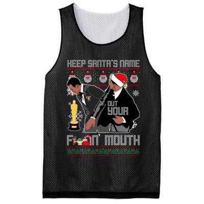 Will Chris Slap Award Show Keep Santa's Name Out Your Mouth Ugly Christmas Mesh Reversible Basketball Jersey Tank