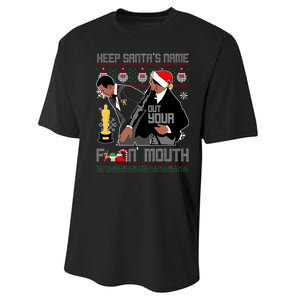 Will Chris Slap Award Show Keep Santa's Name Out Your Mouth Ugly Christmas Performance Sprint T-Shirt