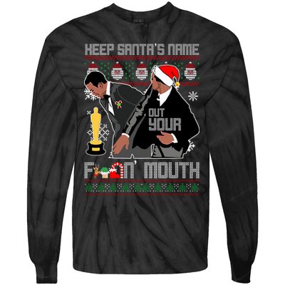 Will Chris Slap Award Show Keep Santa's Name Out Your Mouth Ugly Christmas Tie-Dye Long Sleeve Shirt