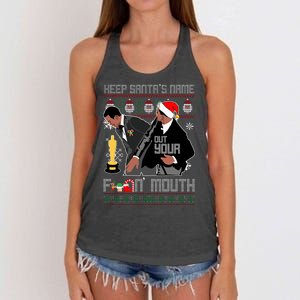 Will Chris Slap Award Show Keep Santa's Name Out Your Mouth Ugly Christmas Women's Knotted Racerback Tank