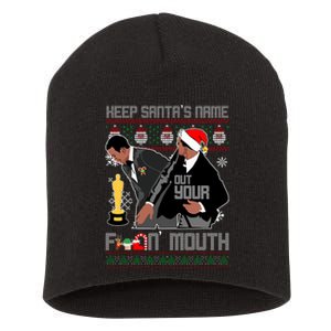 Will Chris Slap Award Show Keep Santa's Name Out Your Mouth Ugly Christmas Short Acrylic Beanie