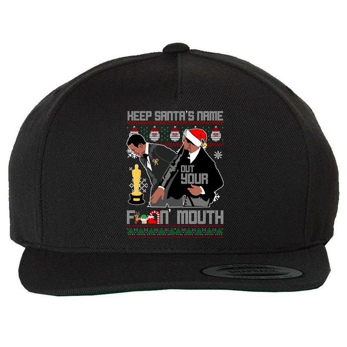 Will Chris Slap Award Show Keep Santa's Name Out Your Mouth Ugly Christmas Wool Snapback Cap