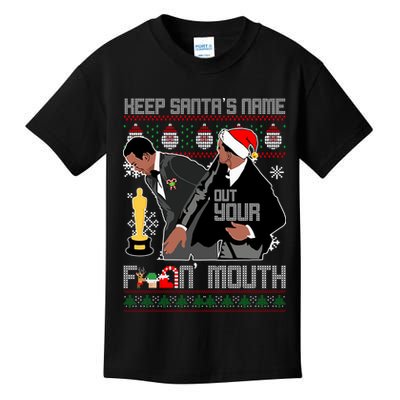 Will Chris Slap Award Show Keep Santa's Name Out Your Mouth Ugly Christmas Kids T-Shirt