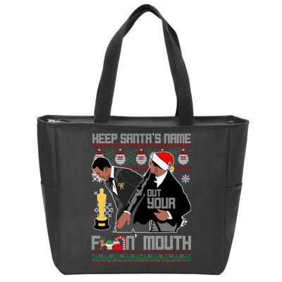 Will Chris Slap Award Show Keep Santa's Name Out Your Mouth Ugly Christmas Zip Tote Bag