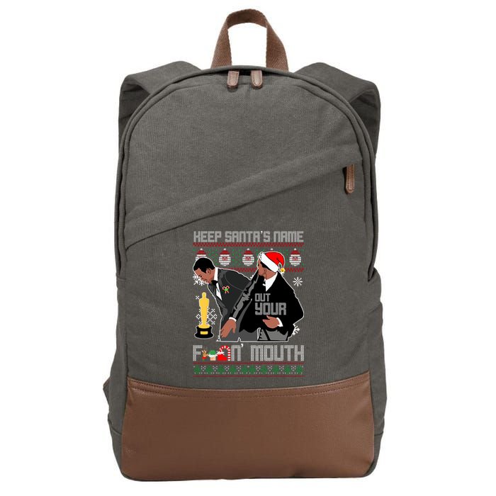 Will Chris Slap Award Show Keep Santa's Name Out Your Mouth Ugly Christmas Cotton Canvas Backpack