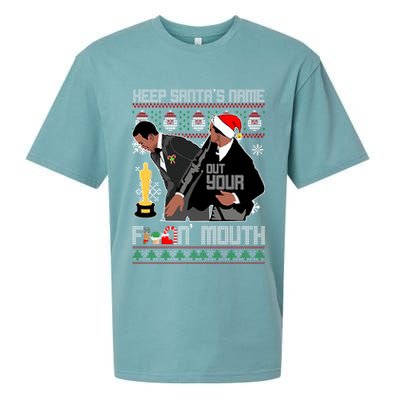 Will Chris Slap Award Show Keep Santa's Name Out Your Mouth Ugly Christmas Sueded Cloud Jersey T-Shirt