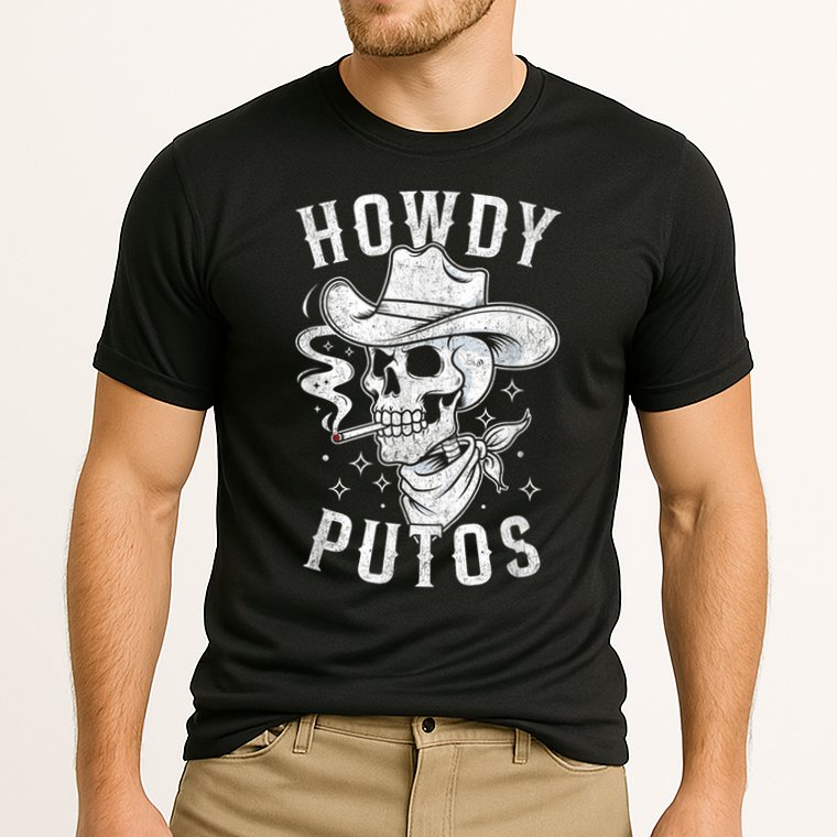 Western Cowboy Skull Hola Howdy Putos Spanish Slang Cooling Performance Crew T-Shirt