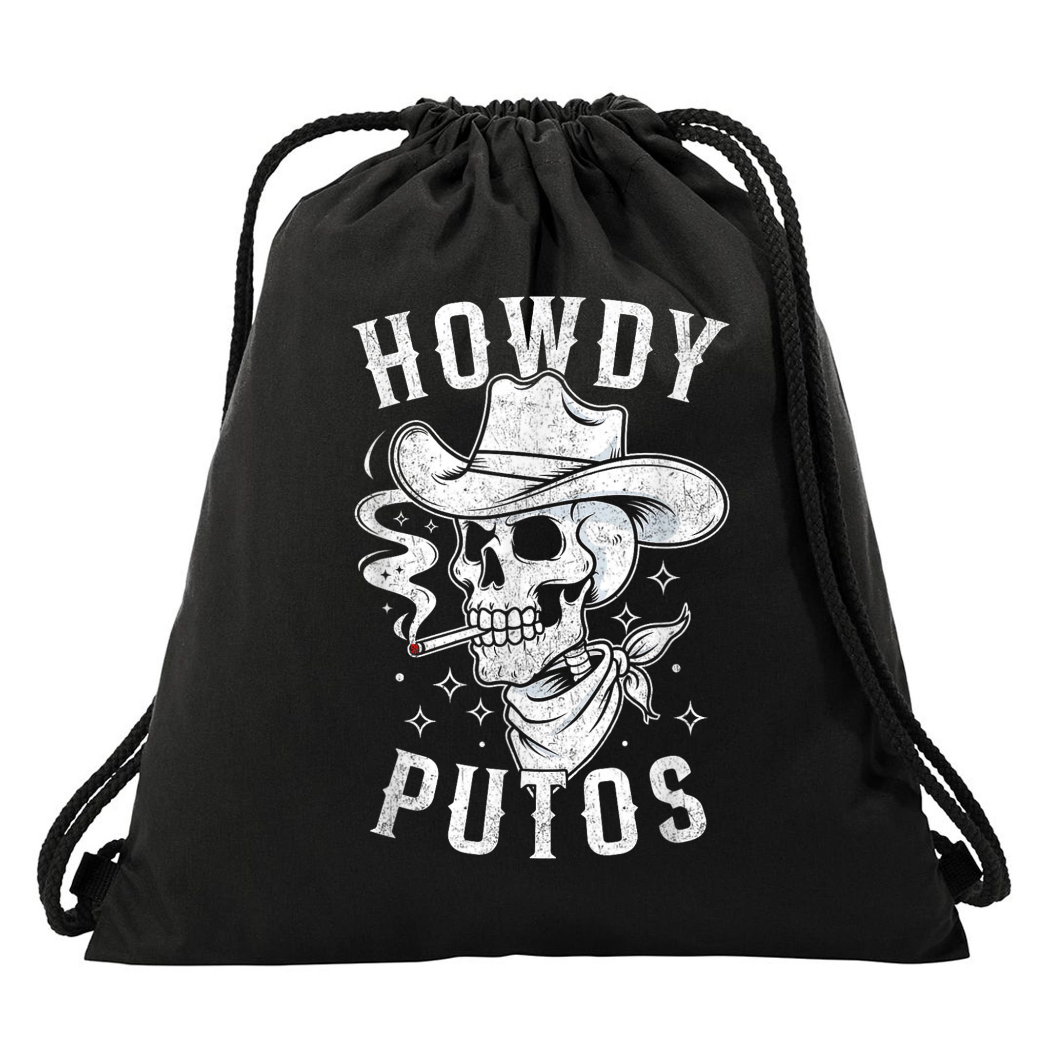 Western Cowboy Skull Hola Howdy Putos Spanish Slang Drawstring Bag