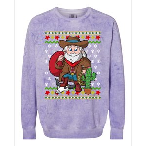 Western Cow Santa Claus Ugly Christmas Sweater Pattern Cool Gift Colorblast Crewneck Sweatshirt