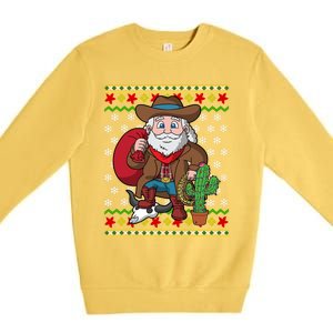 Western Cow Santa Claus Ugly Christmas Sweater Pattern Cool Gift Premium Crewneck Sweatshirt