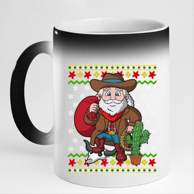 Western Cow Santa Claus Ugly Christmas Sweater Pattern Cool Gift 11oz Black Color Changing Mug