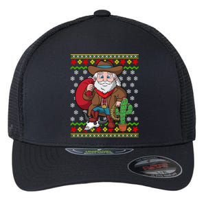 Western Cow Santa Claus Ugly Christmas Sweater Pattern Cool Gift Flexfit Unipanel Trucker Cap