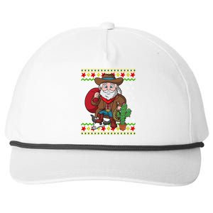 Western Cow Santa Claus Ugly Christmas Sweater Pattern Cool Gift Snapback Five-Panel Rope Hat