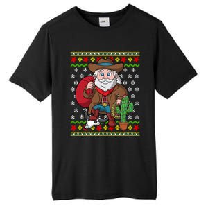 Western Cow Santa Claus Ugly Christmas Sweater Pattern Cool Gift Tall Fusion ChromaSoft Performance T-Shirt