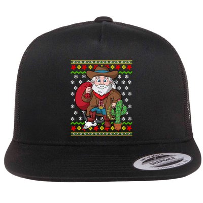Western Cow Santa Claus Ugly Christmas Sweater Pattern Cool Gift Flatbill Hat