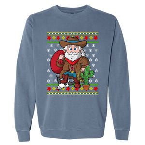 Western Cow Santa Claus Ugly Christmas Sweater Pattern Cool Gift Garment-Dyed Sweatshirt