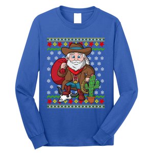 Western Cow Santa Claus Ugly Christmas Sweater Pattern Cool Gift Long Sleeve Shirt