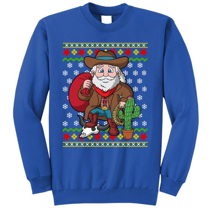 Western Cow Santa Claus Ugly Christmas Sweater Pattern Cool Gift Sweatshirt