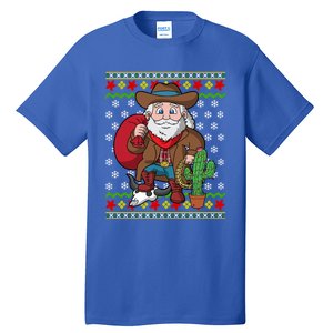 Western Cow Santa Claus Ugly Christmas Sweater Pattern Cool Gift Tall T-Shirt