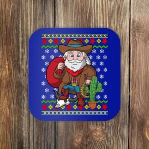 Western Cow Santa Claus Ugly Christmas Sweater Pattern Cool Gift Coaster