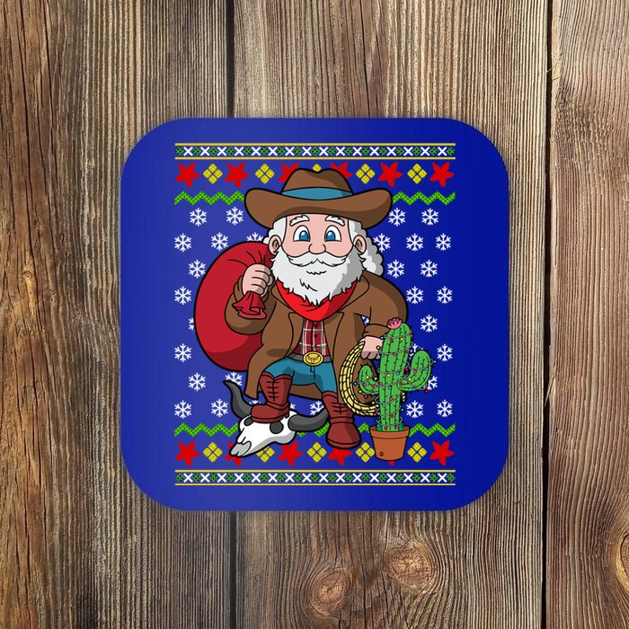 Western Cow Santa Claus Ugly Christmas Sweater Pattern Cool Gift Coaster