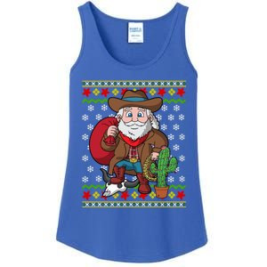 Western Cow Santa Claus Ugly Christmas Sweater Pattern Cool Gift Ladies Essential Tank