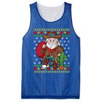 Western Cow Santa Claus Ugly Christmas Sweater Pattern Cool Gift Mesh Reversible Basketball Jersey Tank