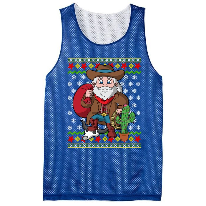 Western Cow Santa Claus Ugly Christmas Sweater Pattern Cool Gift Mesh Reversible Basketball Jersey Tank