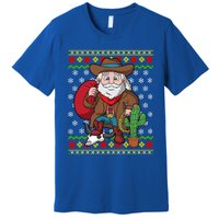 Western Cow Santa Claus Ugly Christmas Sweater Pattern Cool Gift Premium T-Shirt