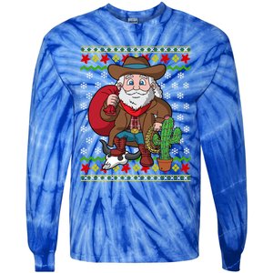 Western Cow Santa Claus Ugly Christmas Sweater Pattern Cool Gift Tie-Dye Long Sleeve Shirt