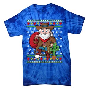 Western Cow Santa Claus Ugly Christmas Sweater Pattern Cool Gift Tie-Dye T-Shirt