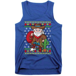 Western Cow Santa Claus Ugly Christmas Sweater Pattern Cool Gift Tank Top