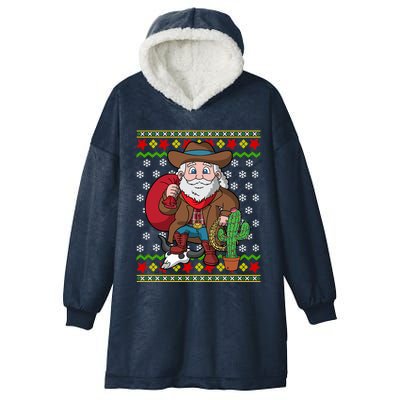 Western Cow Santa Claus Ugly Christmas Sweater Pattern Cool Gift Hooded Wearable Blanket