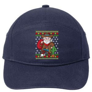 Western Cow Santa Claus Ugly Christmas Sweater Pattern Cool Gift 7-Panel Snapback Hat