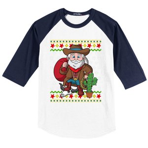 Western Cow Santa Claus Ugly Christmas Sweater Pattern Cool Gift Baseball Sleeve Shirt