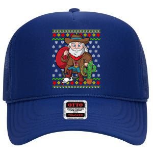 Western Cow Santa Claus Ugly Christmas Sweater Pattern Cool Gift High Crown Mesh Back Trucker Hat