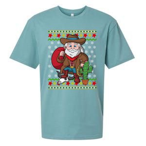 Western Cow Santa Claus Ugly Christmas Sweater Pattern Cool Gift Sueded Cloud Jersey T-Shirt