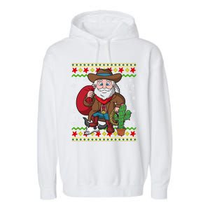 Western Cow Santa Claus Ugly Christmas Sweater Pattern Cool Gift Garment-Dyed Fleece Hoodie