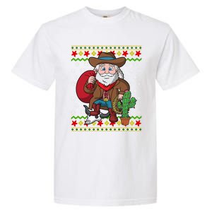 Western Cow Santa Claus Ugly Christmas Sweater Pattern Cool Gift Garment-Dyed Heavyweight T-Shirt