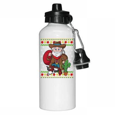 Western Cow Santa Claus Ugly Christmas Sweater Pattern Cool Gift Aluminum Water Bottle 