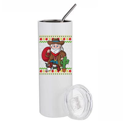 Western Cow Santa Claus Ugly Christmas Sweater Pattern Cool Gift Stainless Steel Tumbler