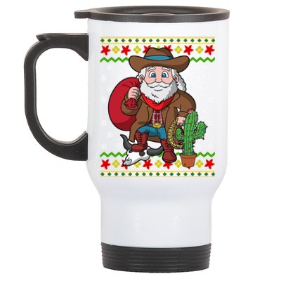 Western Cow Santa Claus Ugly Christmas Sweater Pattern Cool Gift Stainless Steel Travel Mug