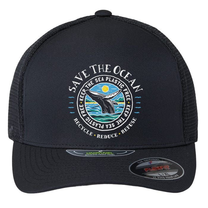 Whale Conservation Save The Ocean Humpback Whale Lover Flexfit Unipanel Trucker Cap