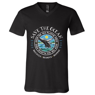 Whale Conservation Save The Ocean Humpback Whale Lover V-Neck T-Shirt