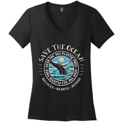 Whale Conservation Save The Ocean Humpback Whale Lover Women's V-Neck T-Shirt