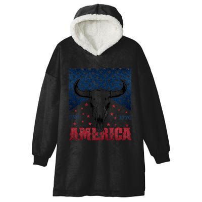 Western Cow Skull America Est 1776 Hooded Wearable Blanket