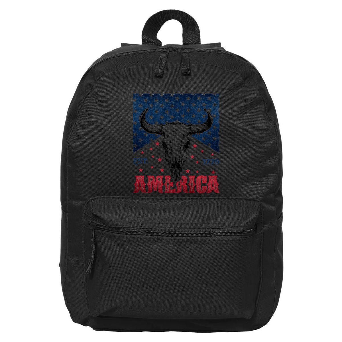 Western Cow Skull America Est 1776 16 in Basic Backpack